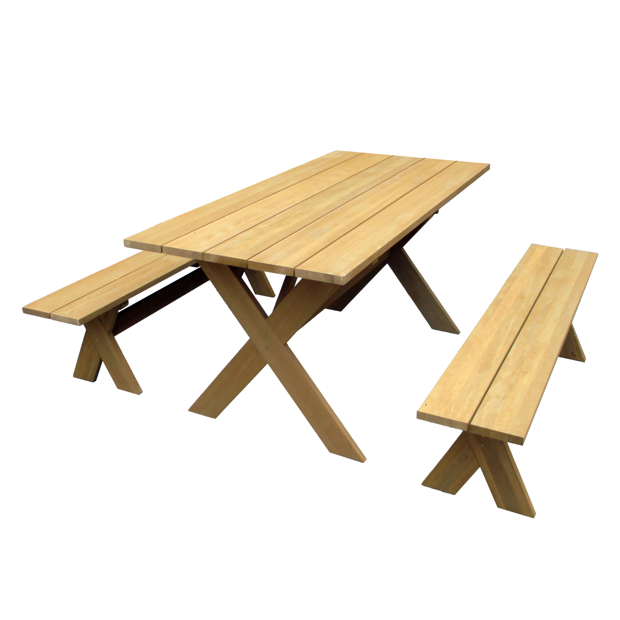 Merry Products Northbeam, X-Frame Picnic Table Dining Set, Table Shape Rectangle, Primary Color Natural, Height 28.94 in, Model# TBL0130010010